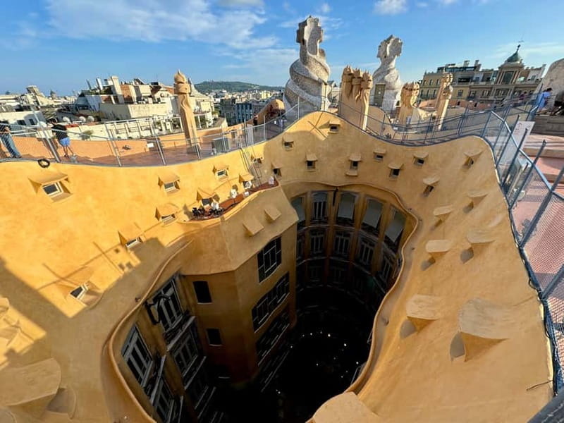 Barcelona: Sagrada Familia, La Pedrera & Cava Tasting Tour - Rooftop time at Casa Milà: chimneys up close