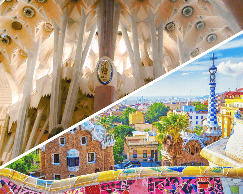Barcelona: Sagrada Familia with Towers and Park Güell Tour - Park Güell: the central square, the snaking bench, and roof-as-tree design