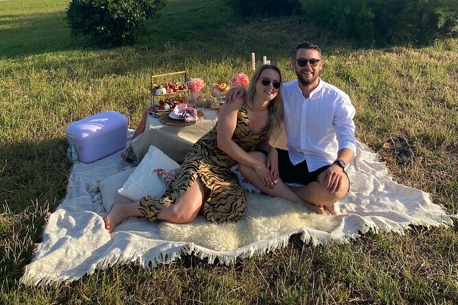 Romantic Picnic - The gourmet picnic spread: starter, picnic main, and chilled wine